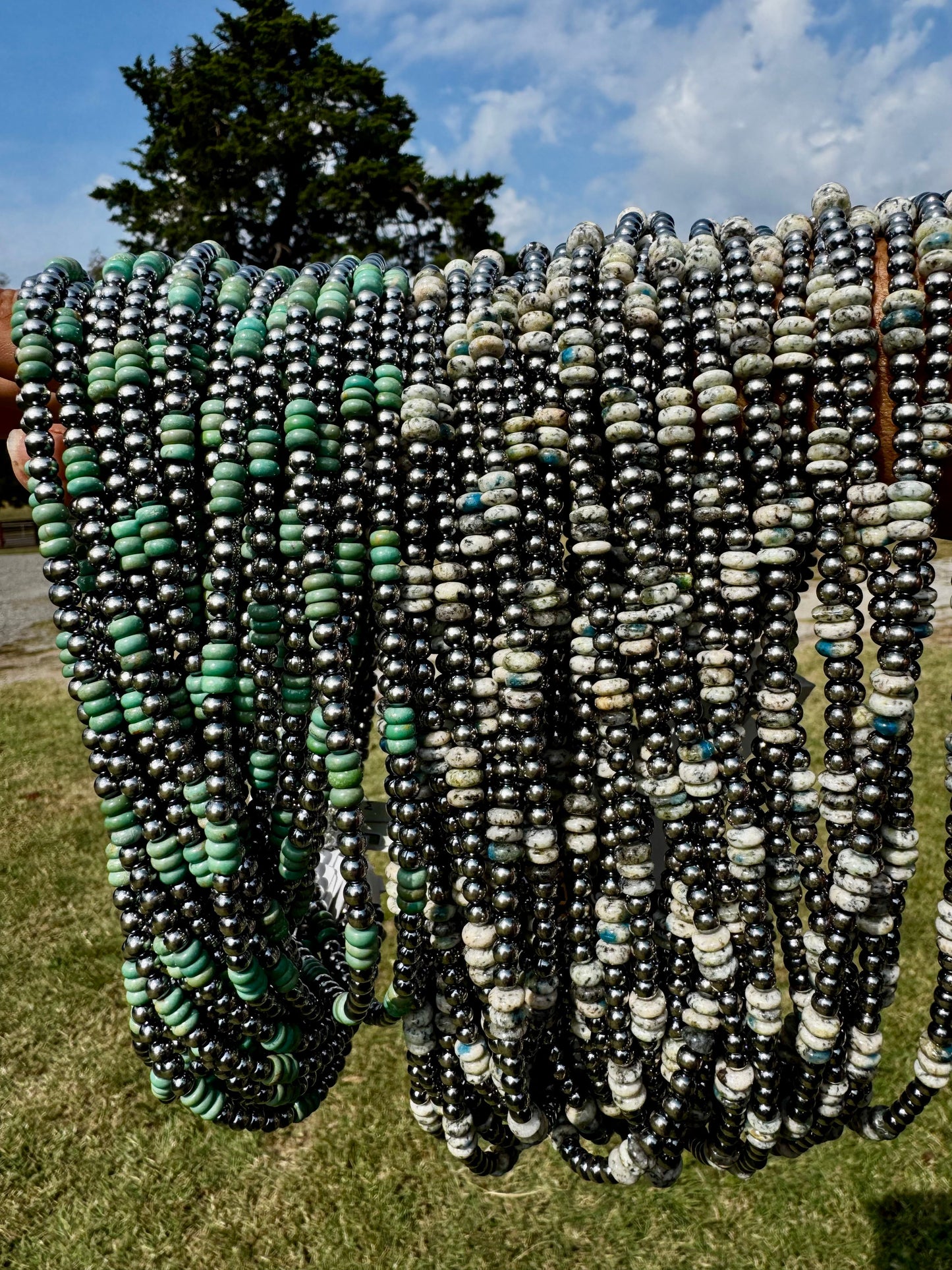 Green Turquoise & Sterling Silver Pearl Necklace – 5mm – Handmade by The Bijoux FAB – 19"