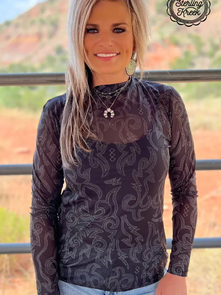 Black Boot Stitch Bonfire Nights Mesh Top