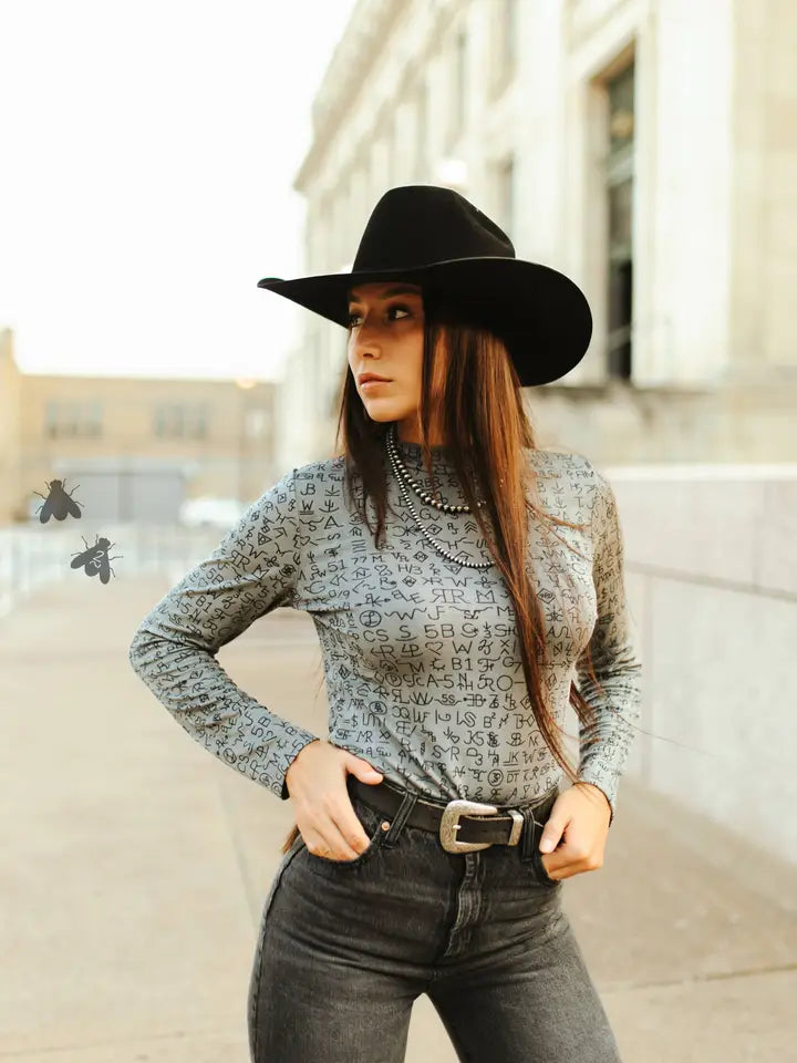 Branded Long Sleeve Grey Mesh Tee