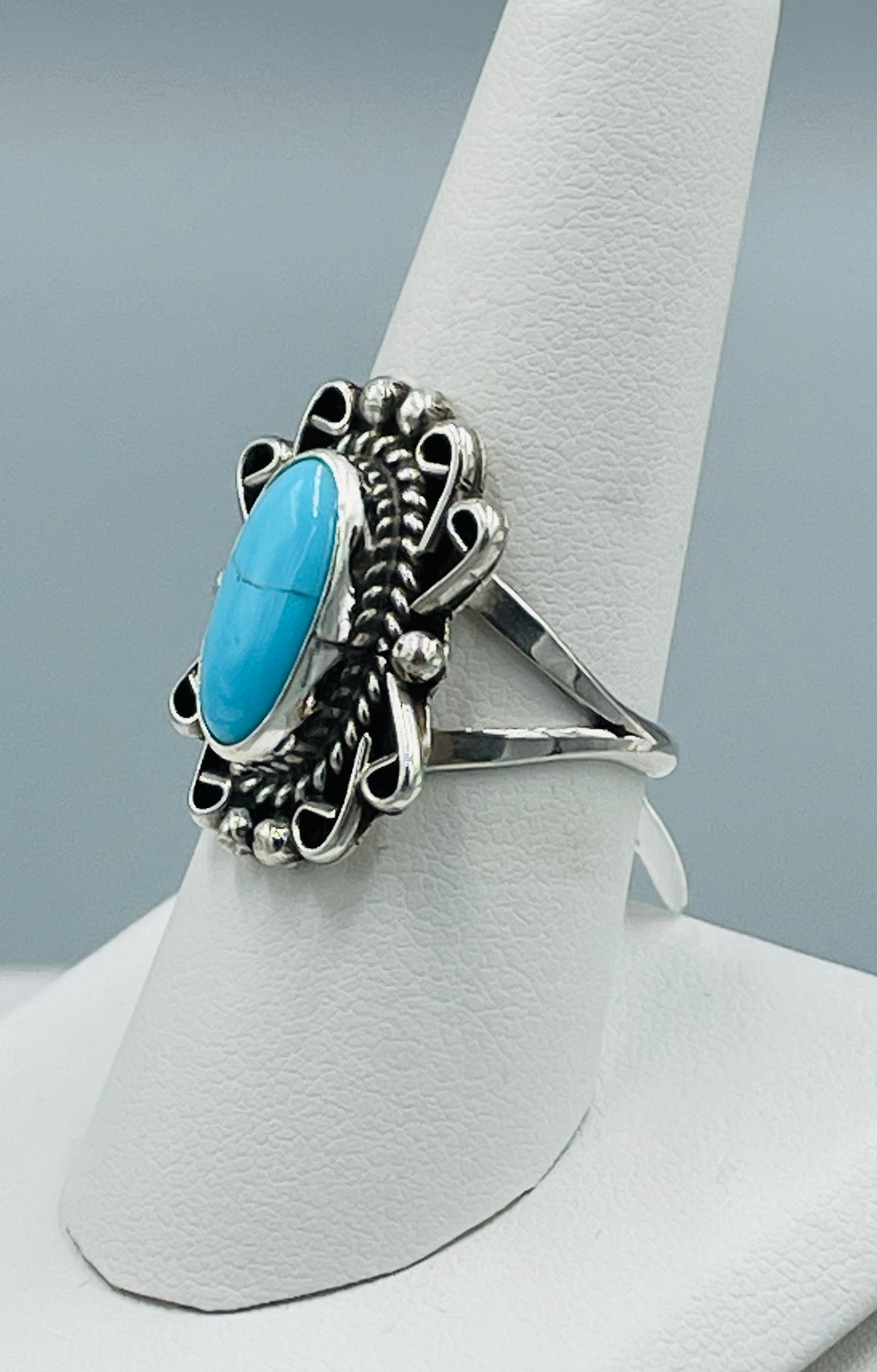 Kingman Turquoise Sterling Silver Ring signed by artist Jimmie Patterson