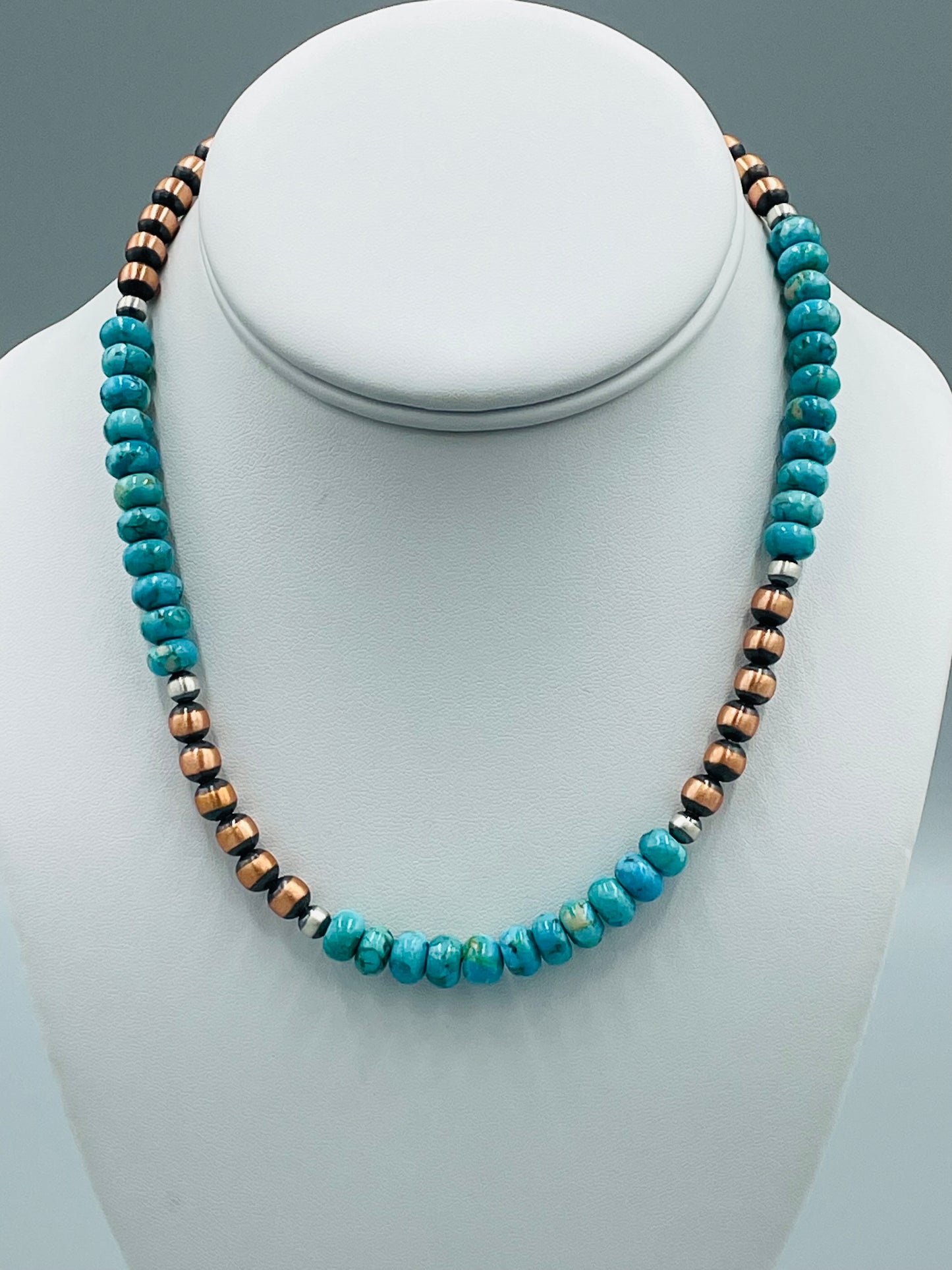 Copper 6mm Turquoise Beaded Necklace 14"