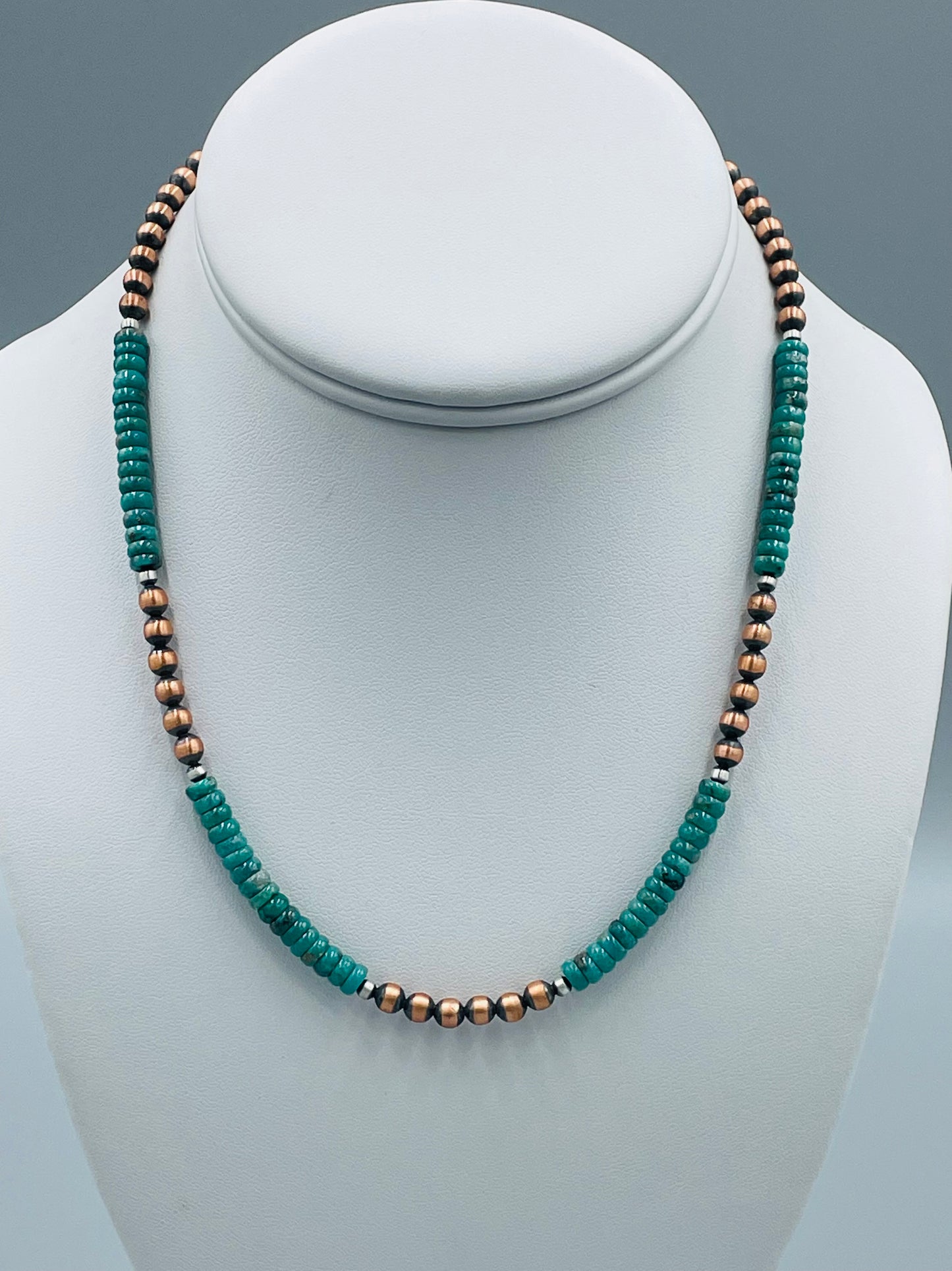 Copper 5mm Campitos Turquoise Beaded Necklace 16"