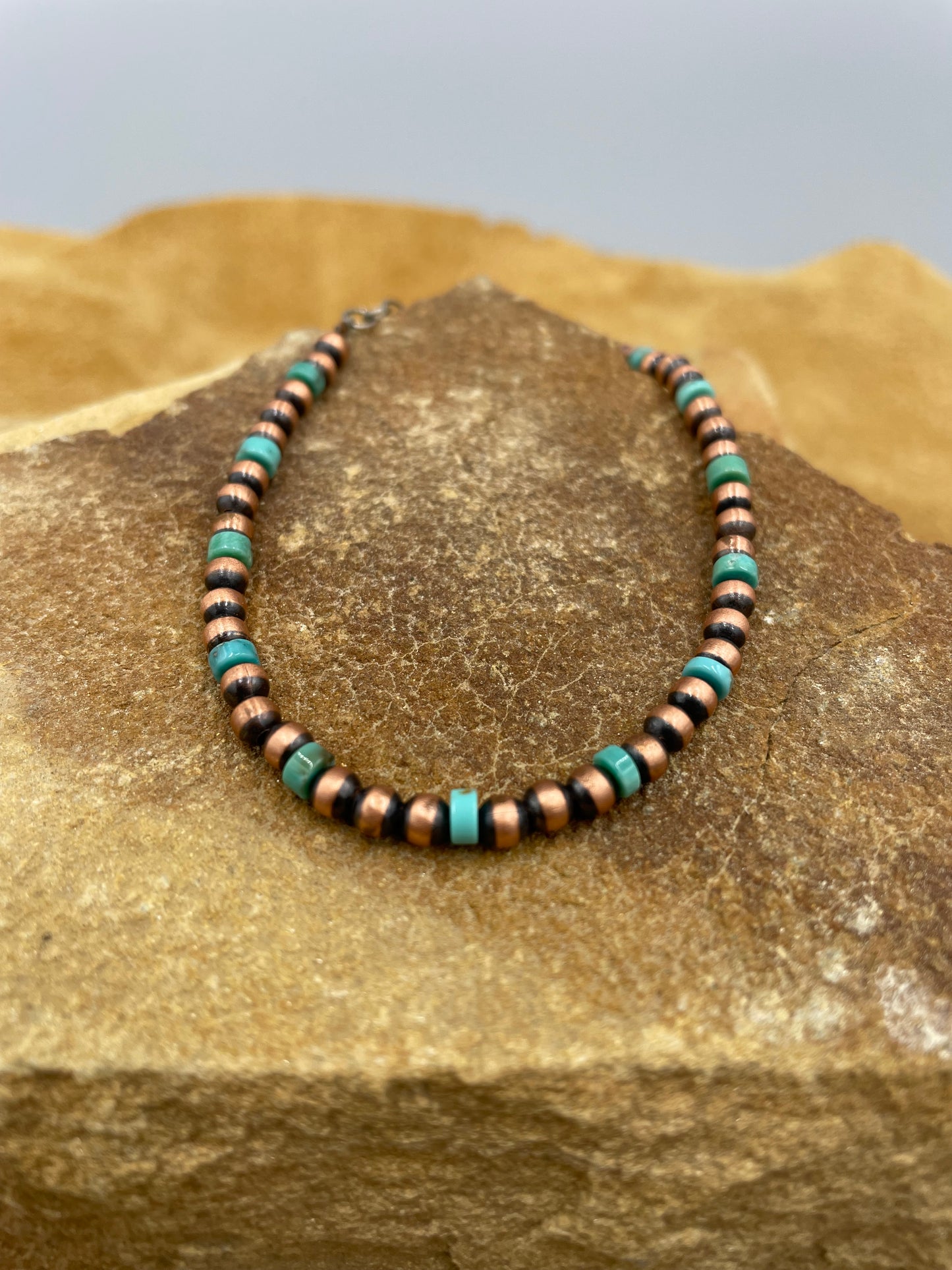 Copper 4mm Pearl with Turquoise Beaded Bracelet
