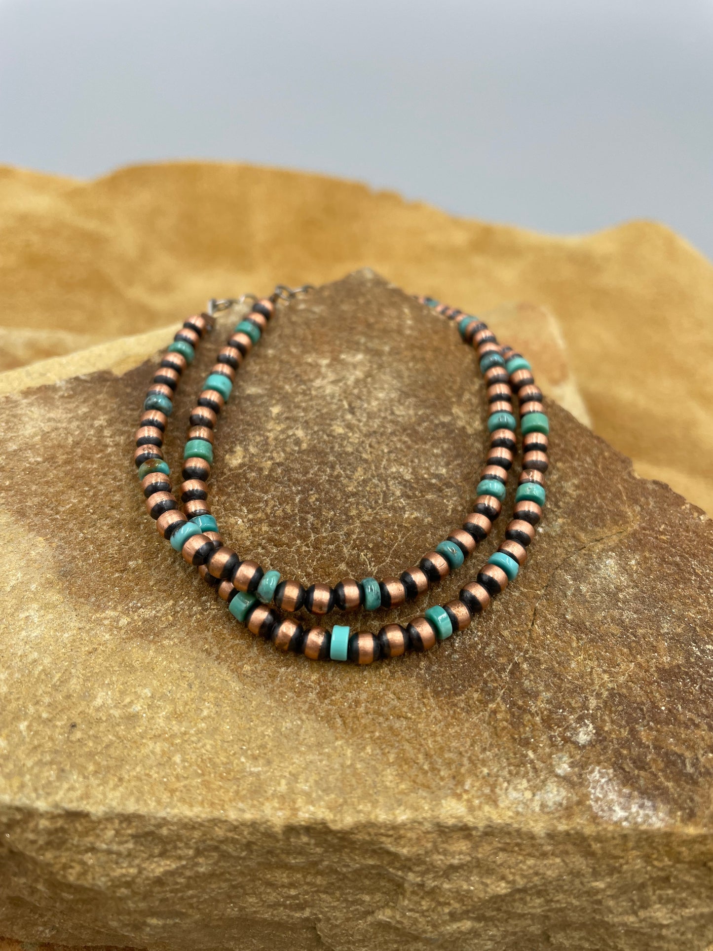 Copper 4mm Pearl with Turquoise Beaded Bracelet