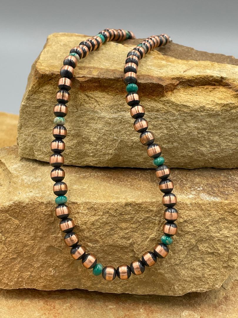 Copper Pearls and Fox Turquoise 6mm beads 15"necklace