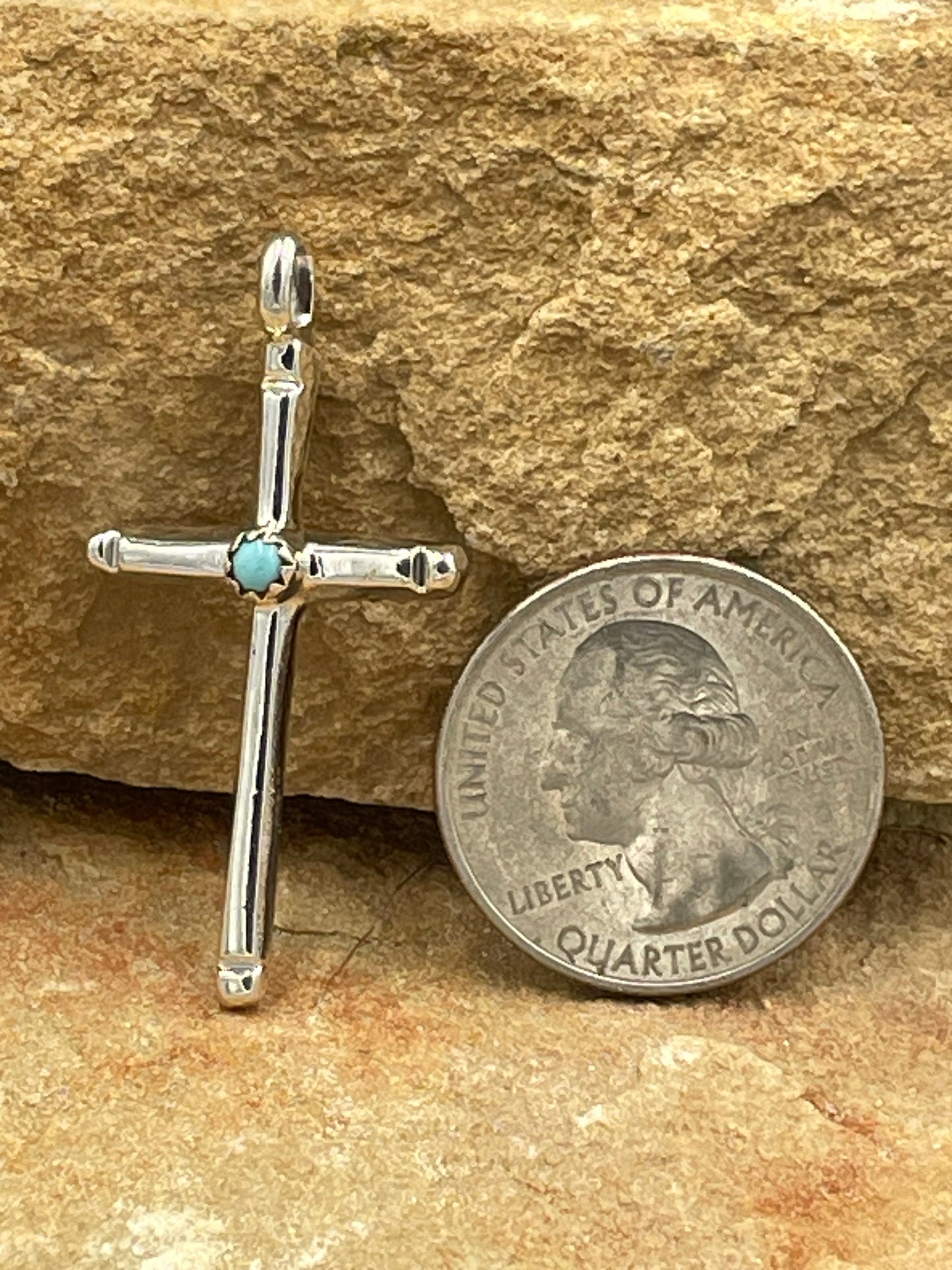 Sterling Silver Cross Pendant with Kingman Turquoise