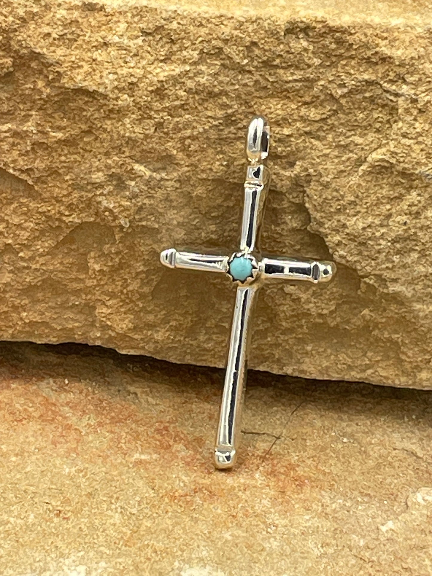 Sterling Silver Cross Pendant with Kingman Turquoise