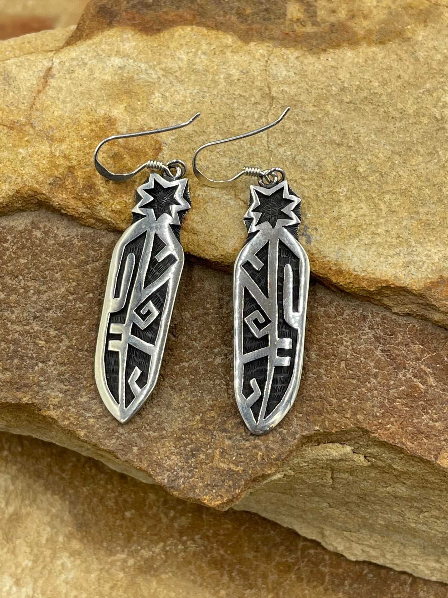 Sterling Silver Feather Earrings by artist Joe Josytewa