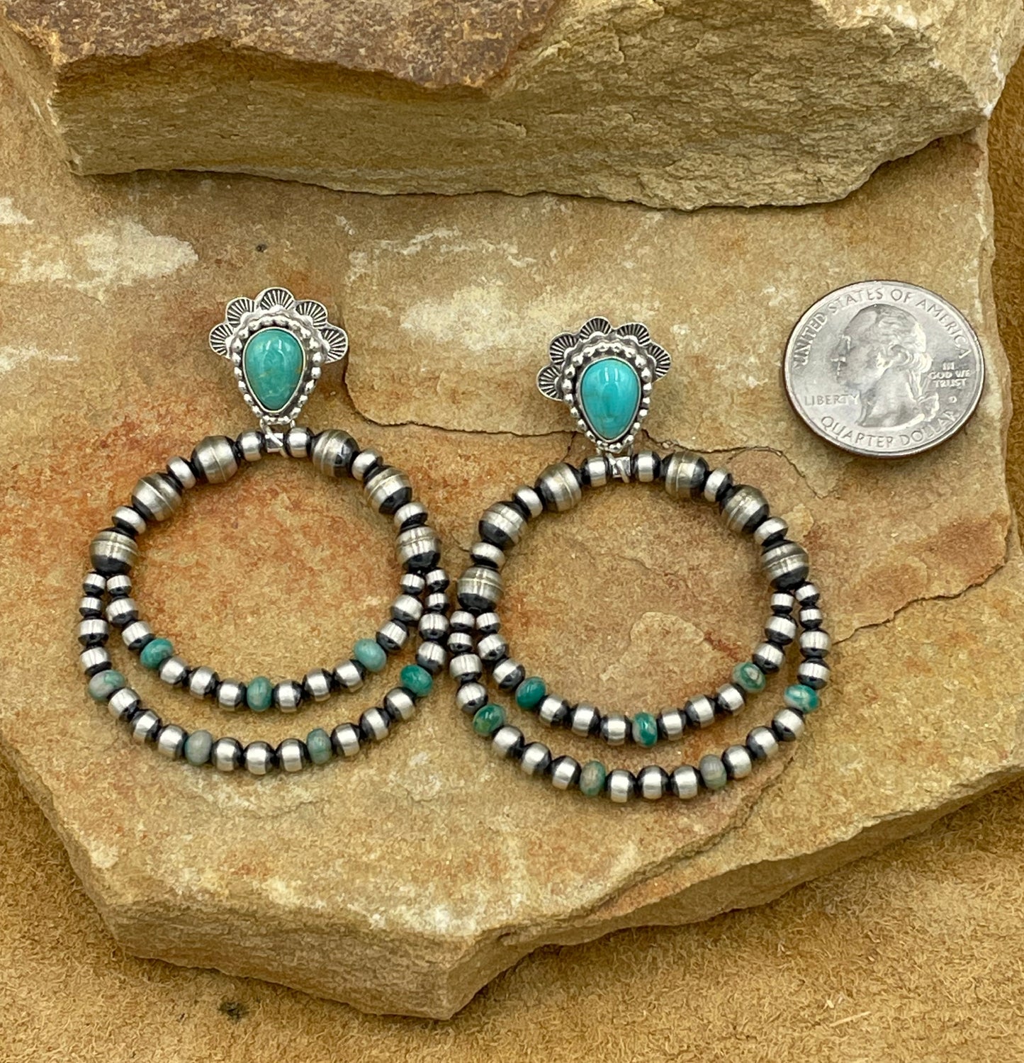 Campitos and Sterling Silver Pearl Post Dangle Earrings by artist Antoinette Platero