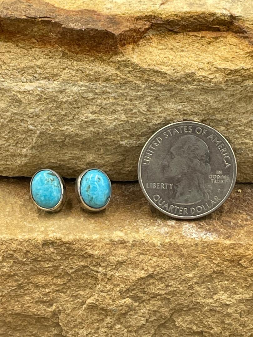 Sterling Silver Post with Kingman Turquoise by Artist Dorothy Secatero