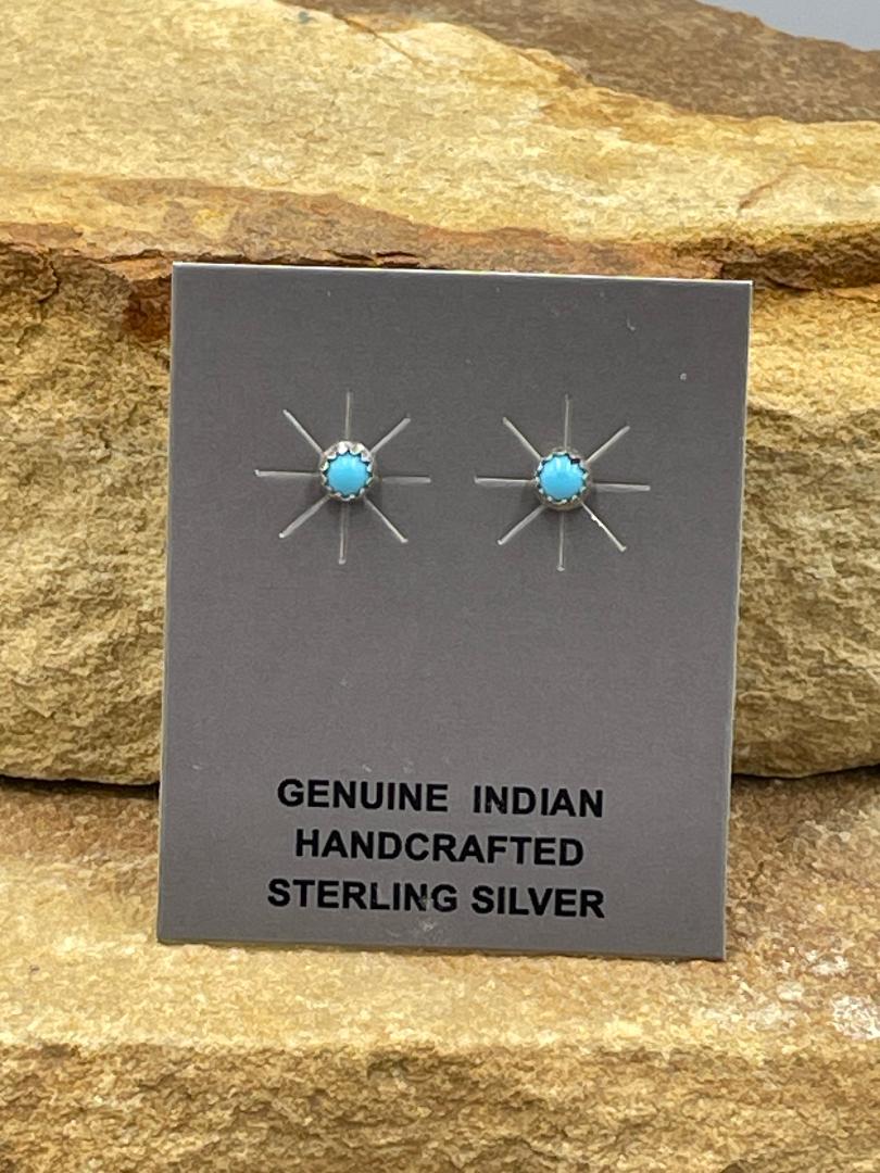 Sterling Silver and Kingman Turquoise 4mm Stud Earrings