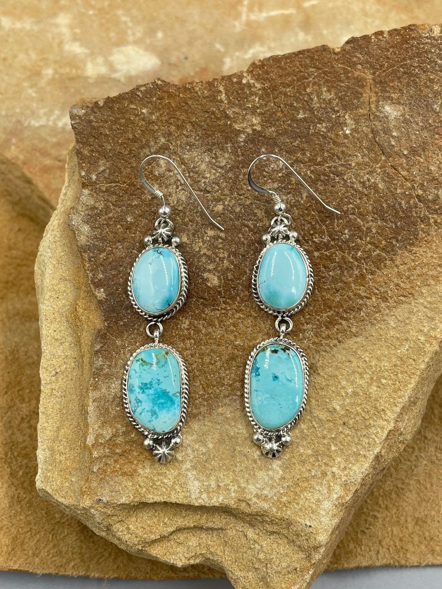 Larimar Sterling Silver Dangle Earrings by artist Wylie