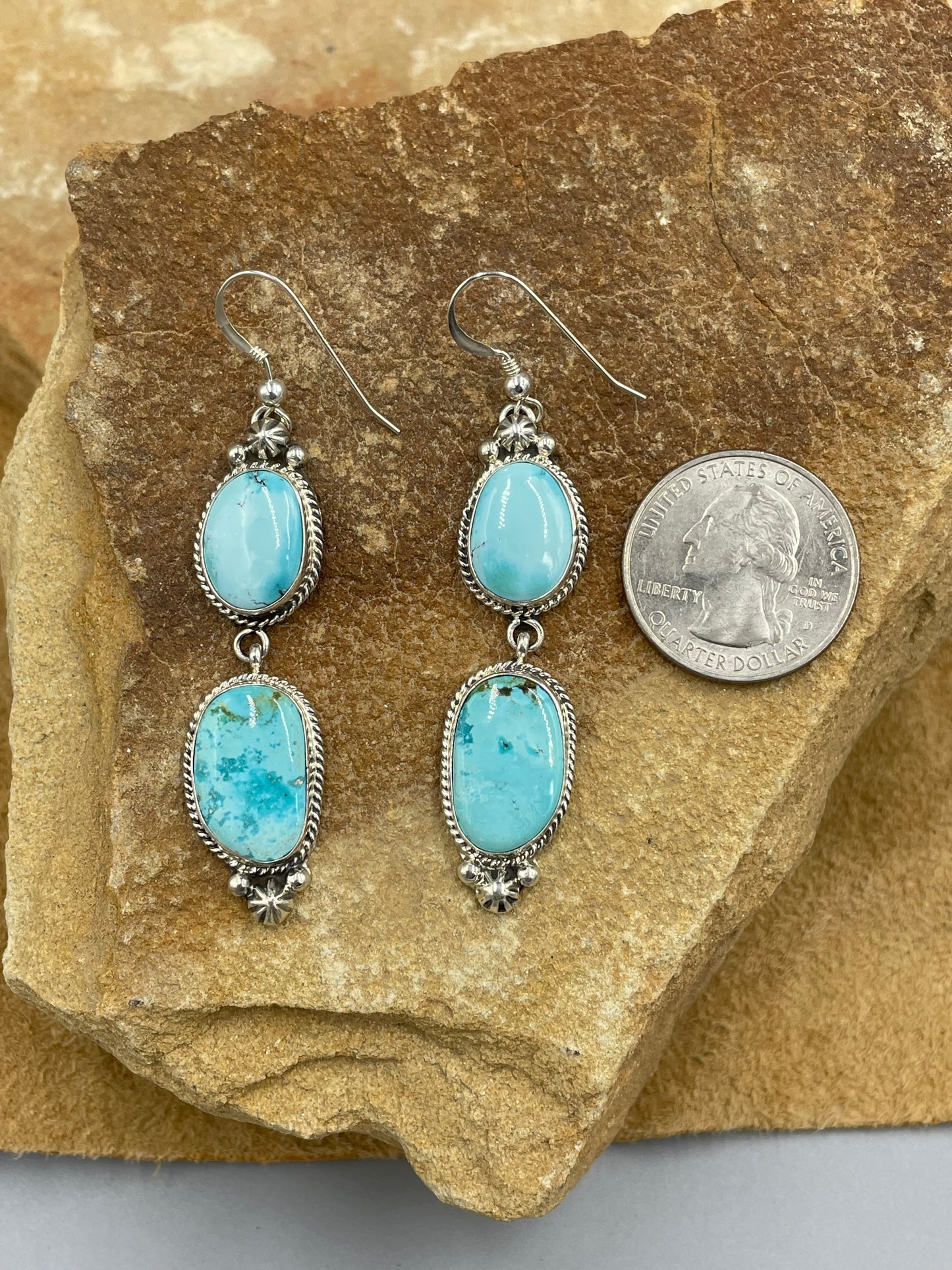Larimar Sterling Silver Dangle Earrings by artist Wylie