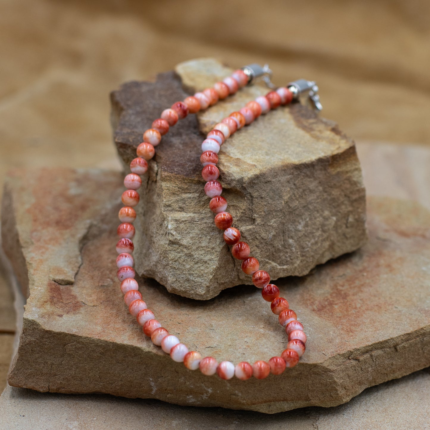 Orange Spiny Oyster 5mm Beads 18" Necklace