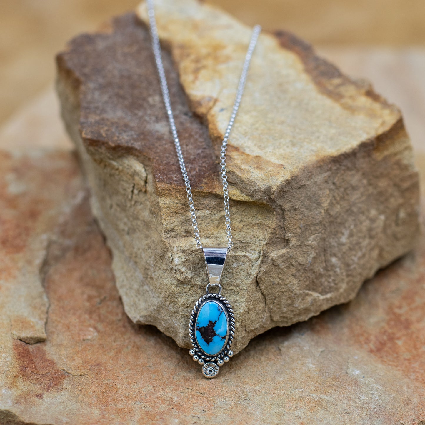 Prince Turquoise Sterling Silver Pendant Necklace with Sterling Silver Chain by E.M. Linkin