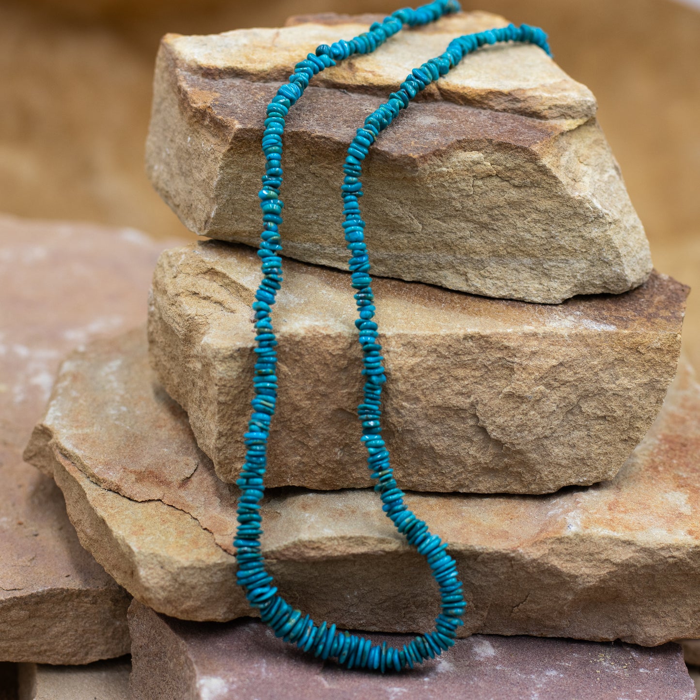Fox Turquoise Chip 24" Necklace with Sterling Silver Clasp