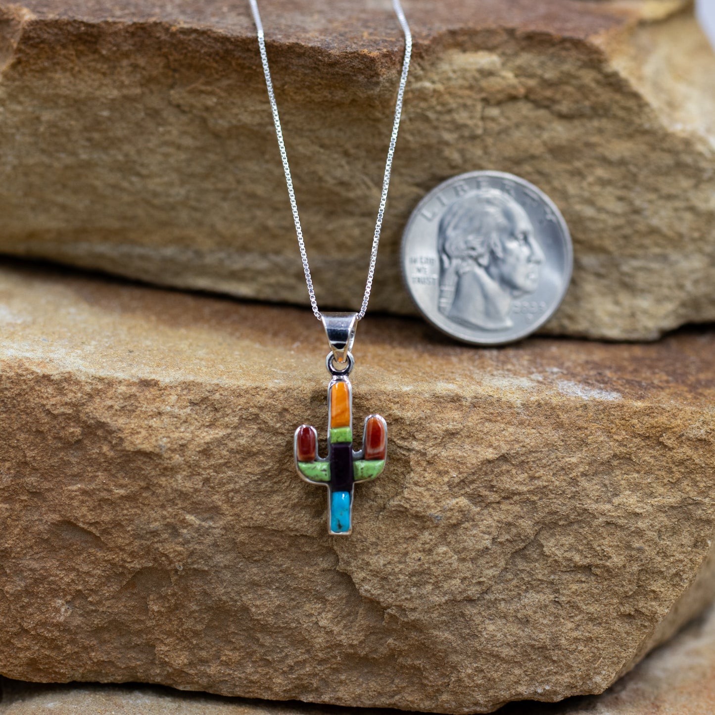 Cactus Inly Multi Stone Pendant on Sterling Silver Chain