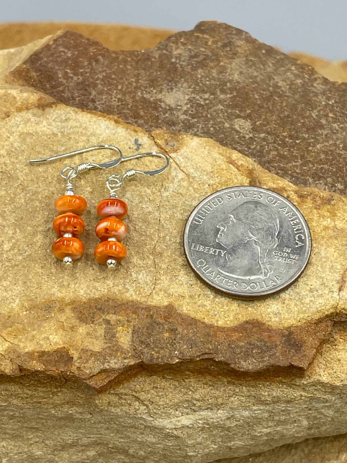 Sterling Orange Spiny Oyster Shell Dangle Earrings