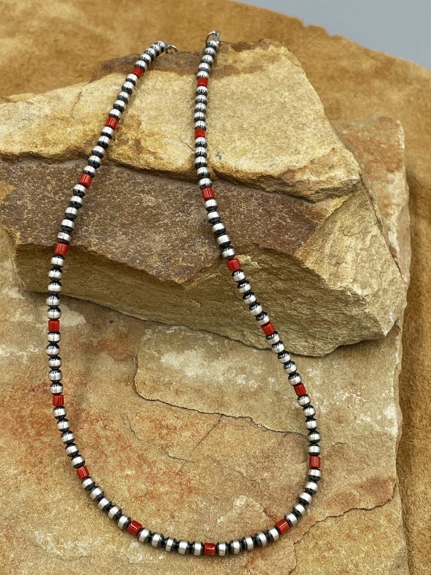 Natural Red Coral Sterling Silver Pearl Necklace Set