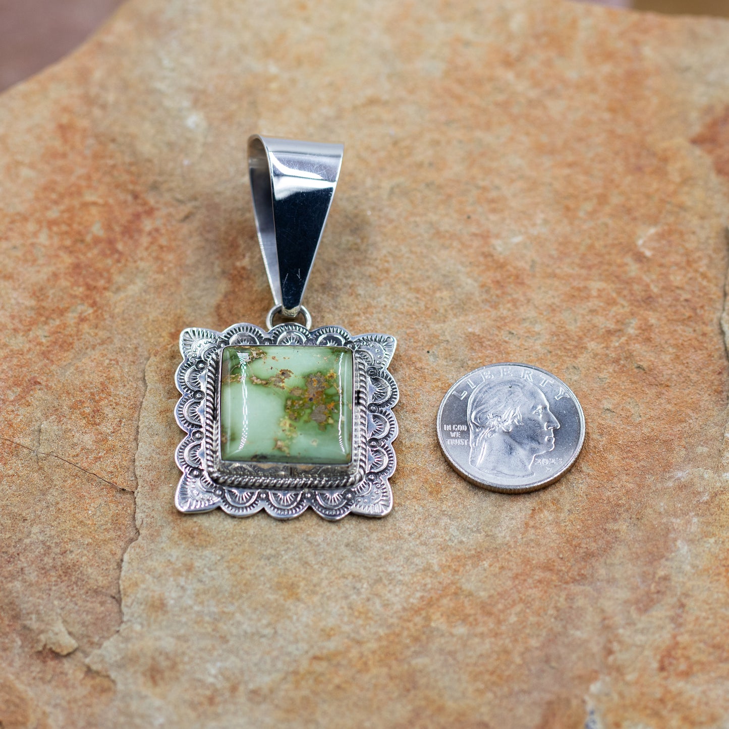 Sterling Silver Stamped Stone Mountain Pendant by Eula Wylie