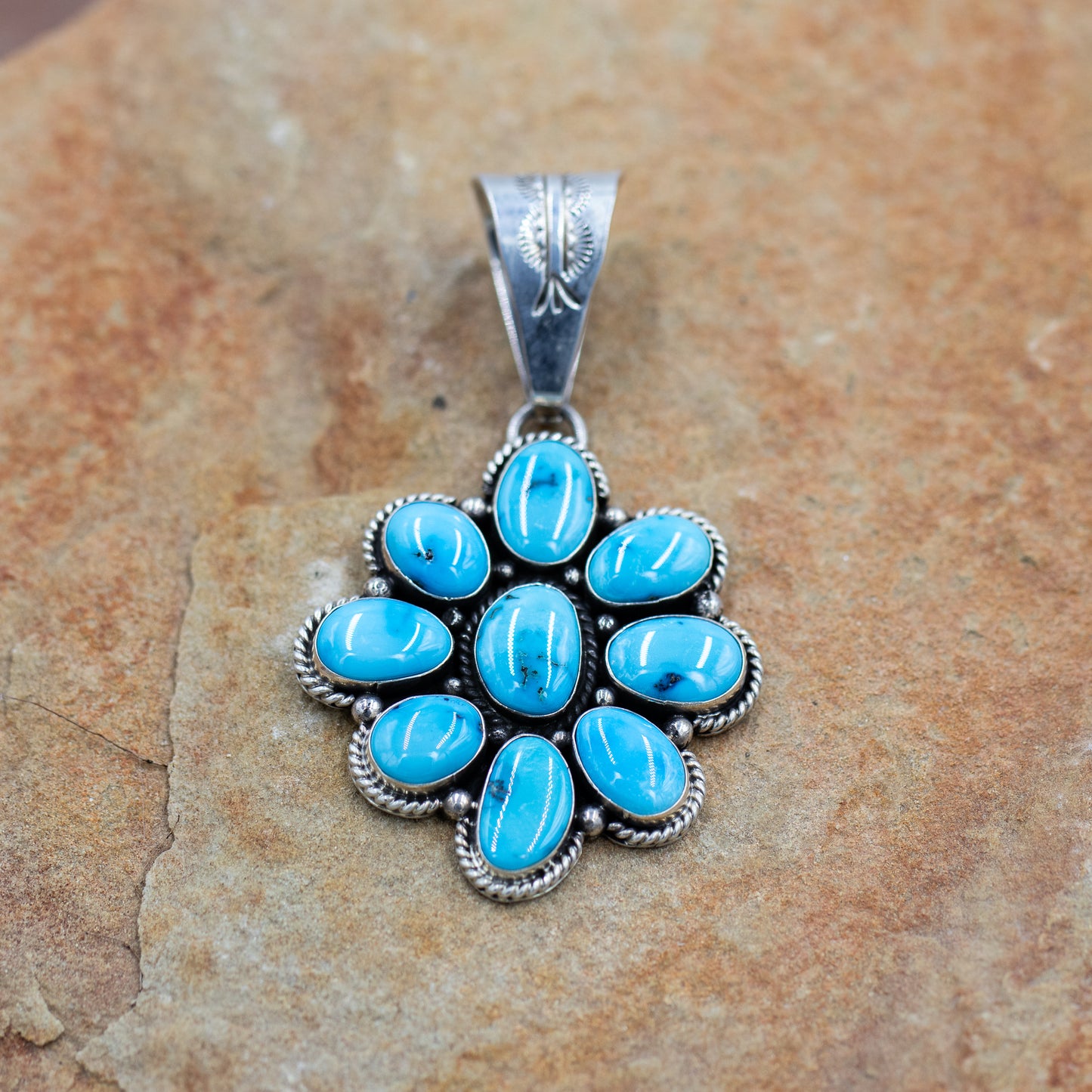 Sterling Silver Sonoran Beauty Turquoise Cluster Pendant by Eula Wylie
