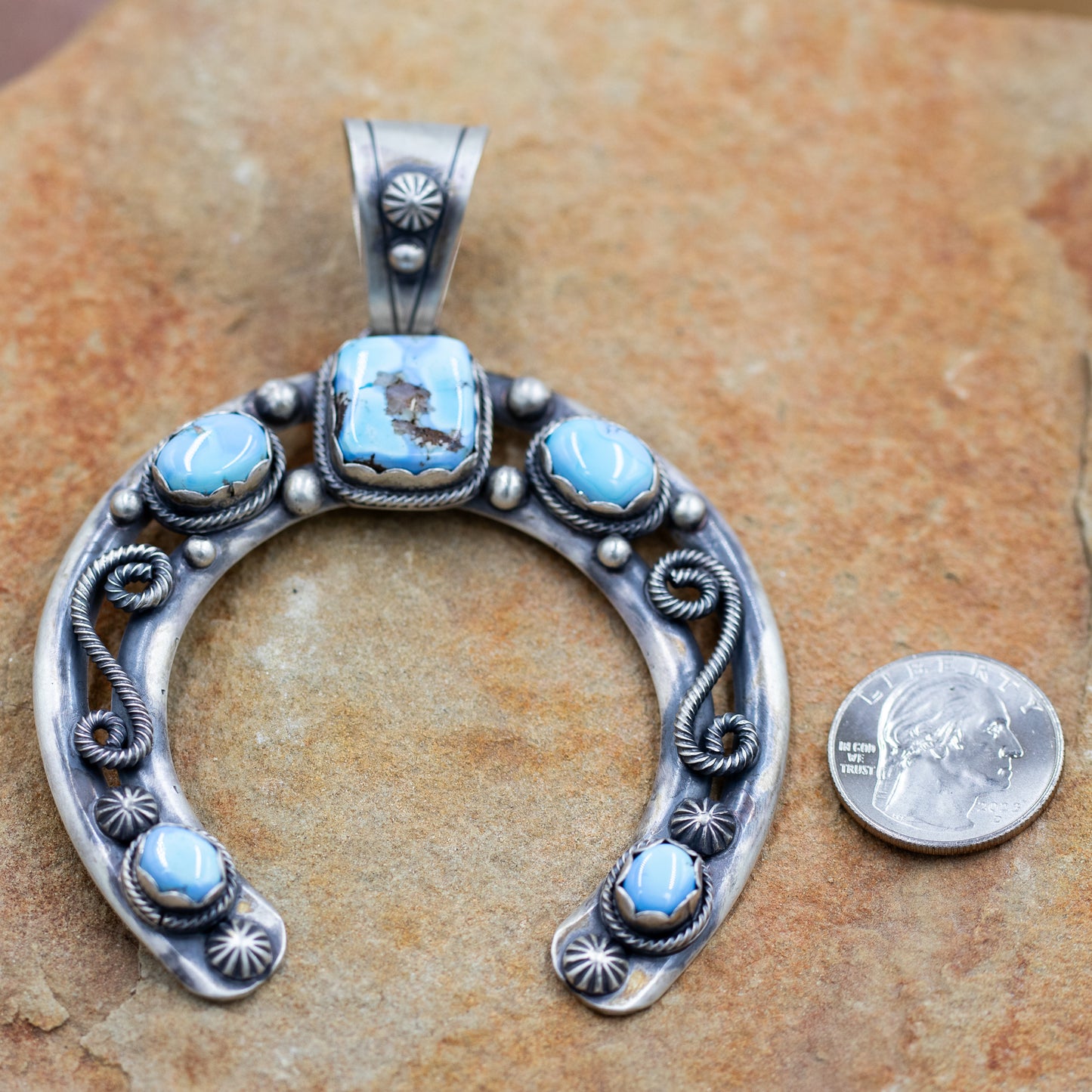 Golden Hills Sterling Silver Horseshoe Naja Pendant by Ray Bennett