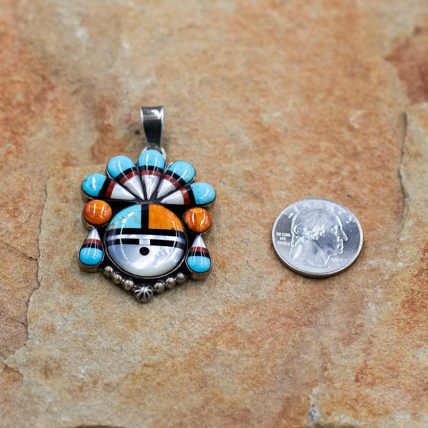 Inlay Multi Stone Sunface Sterling Silver Pendant by Nizhoni