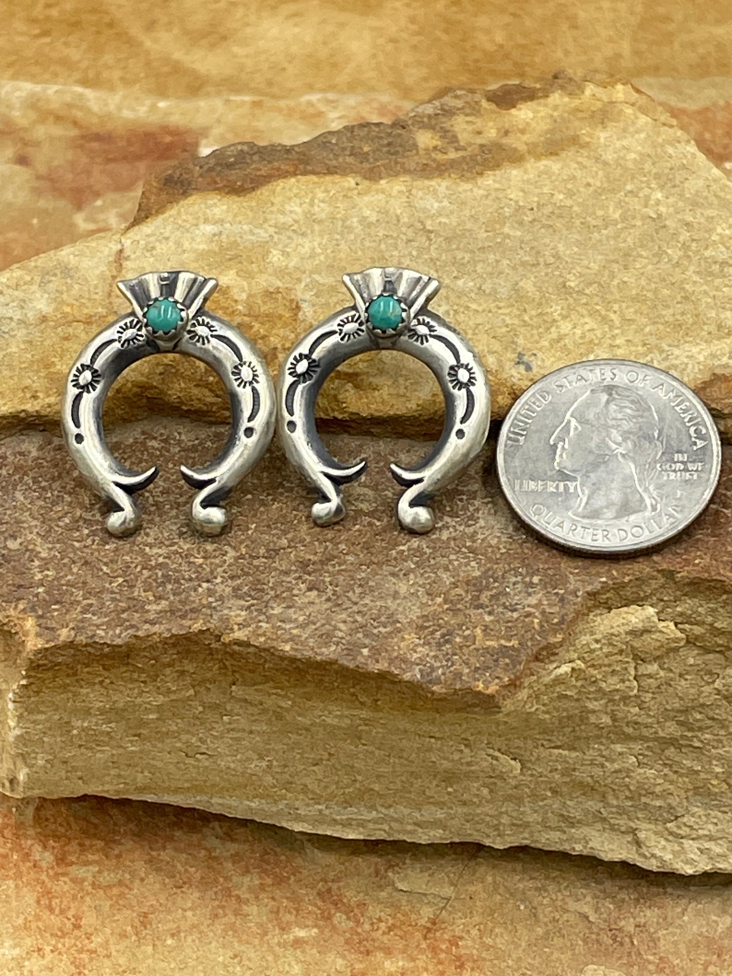 Stamped Sterling Silver Naja Post Earrings with Campitos Natural Turquoise by Paige Gordon
