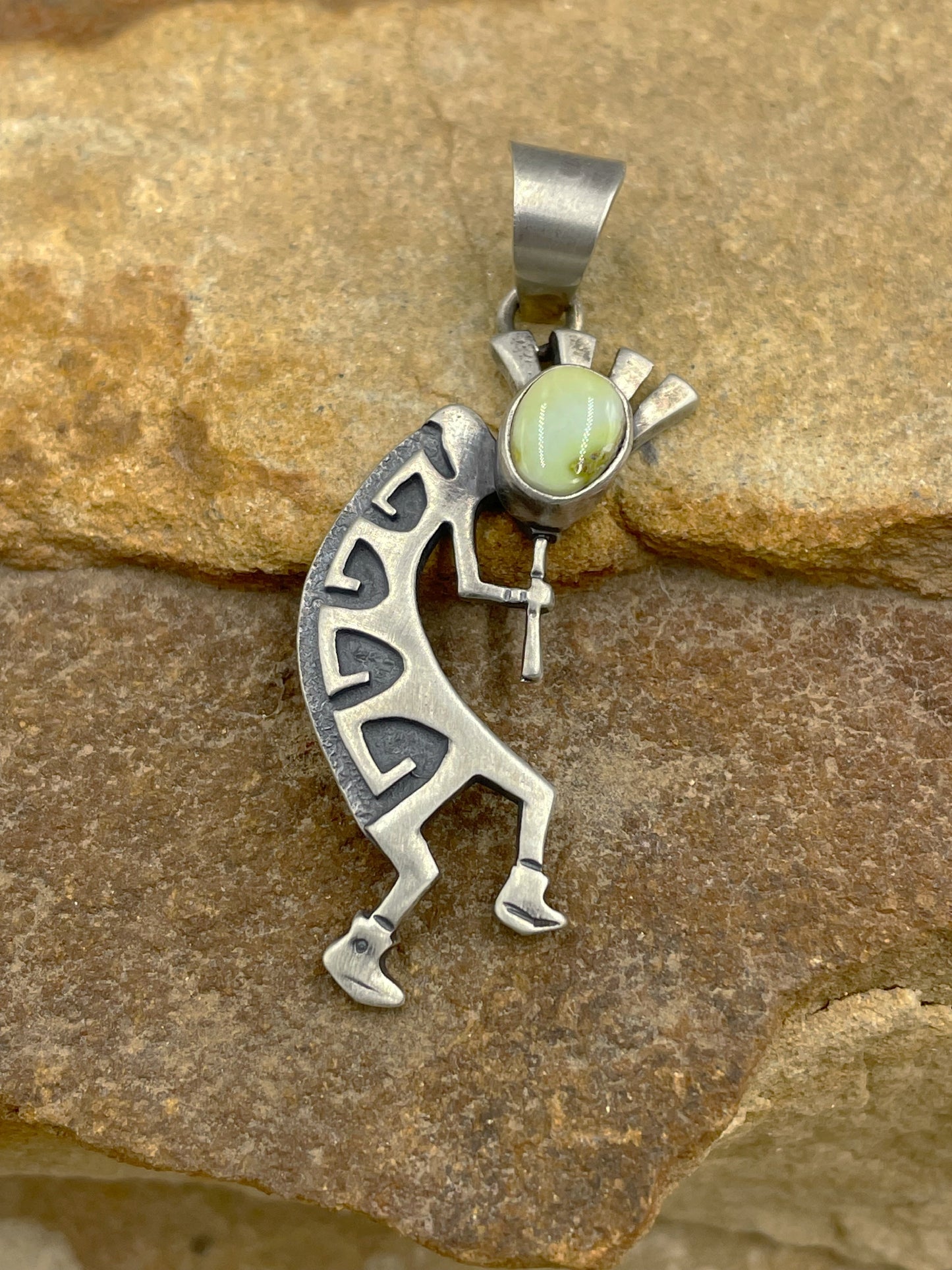 Palomino Variscite Sterling Silver Kokopelli Pendant