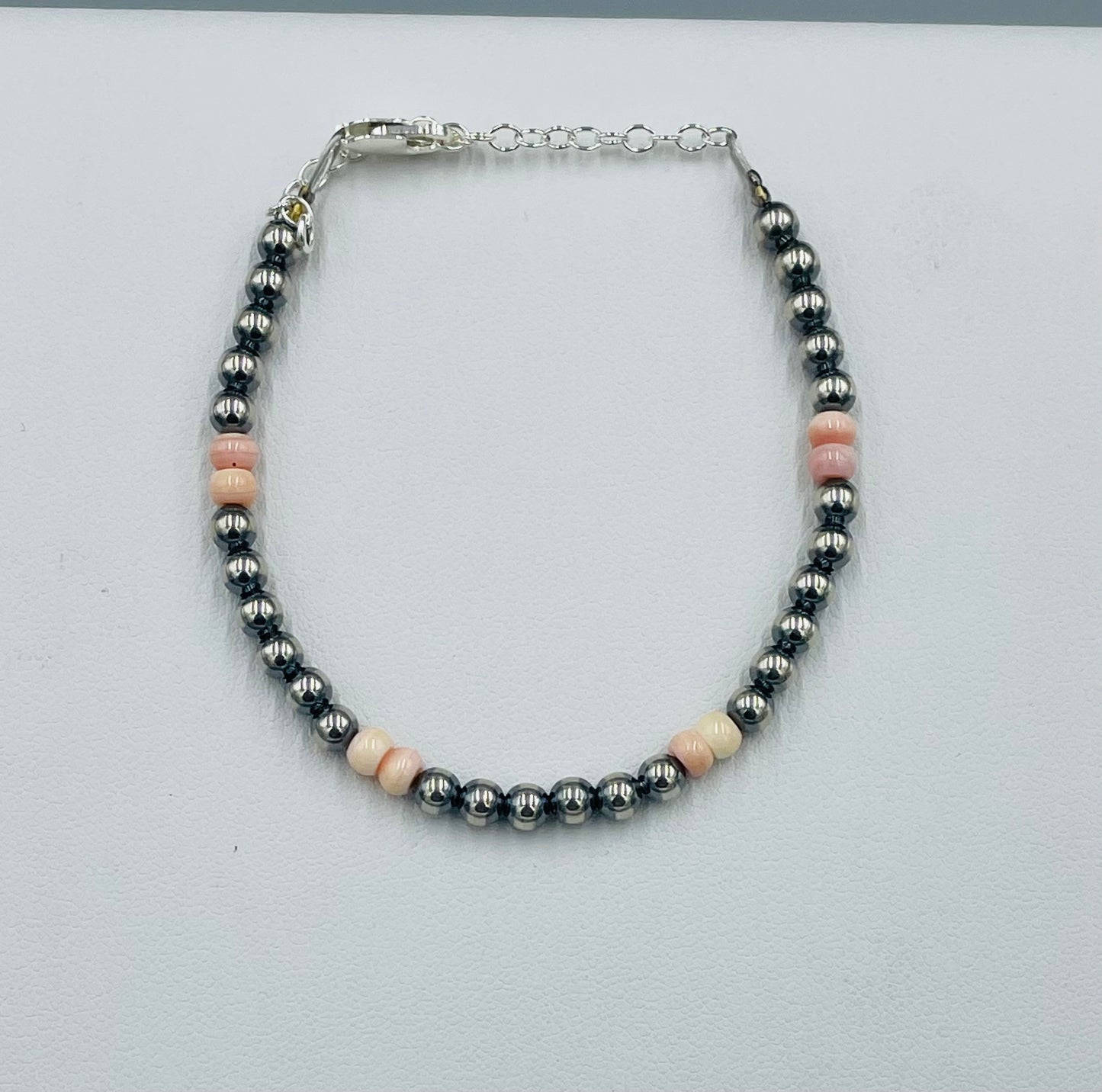 Sterling Silver 4mm Pearls Pink Conch Bracelet