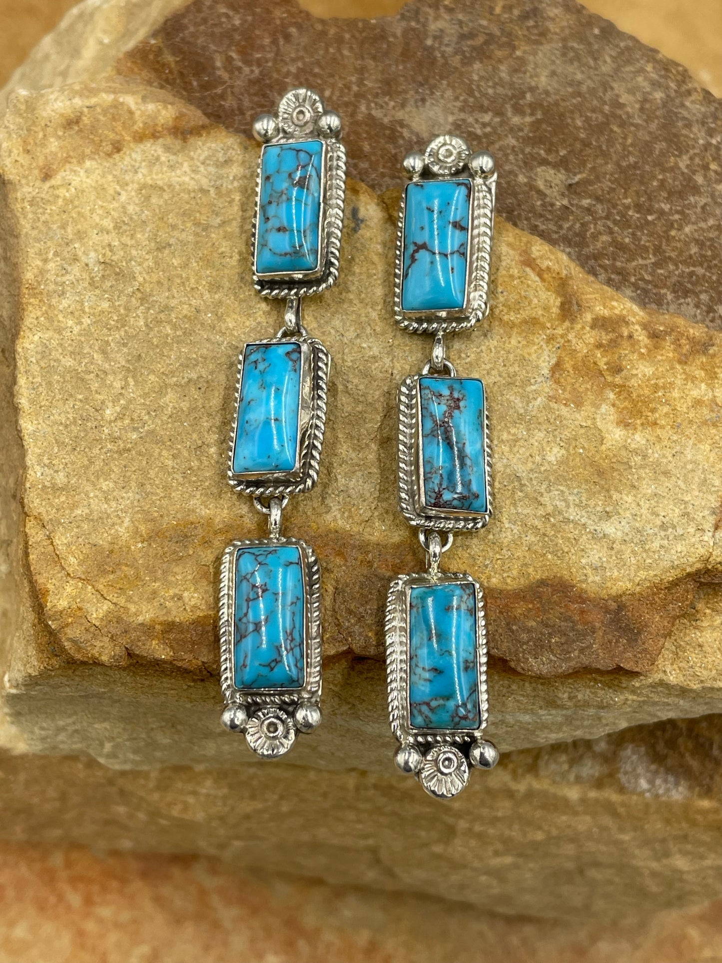 Sterling Silver and Prince Turquoise dangle earrings