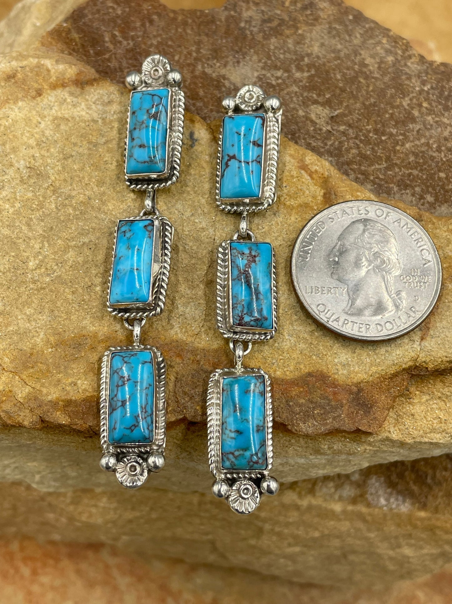 Sterling Silver and Prince Turquoise dangle earrings