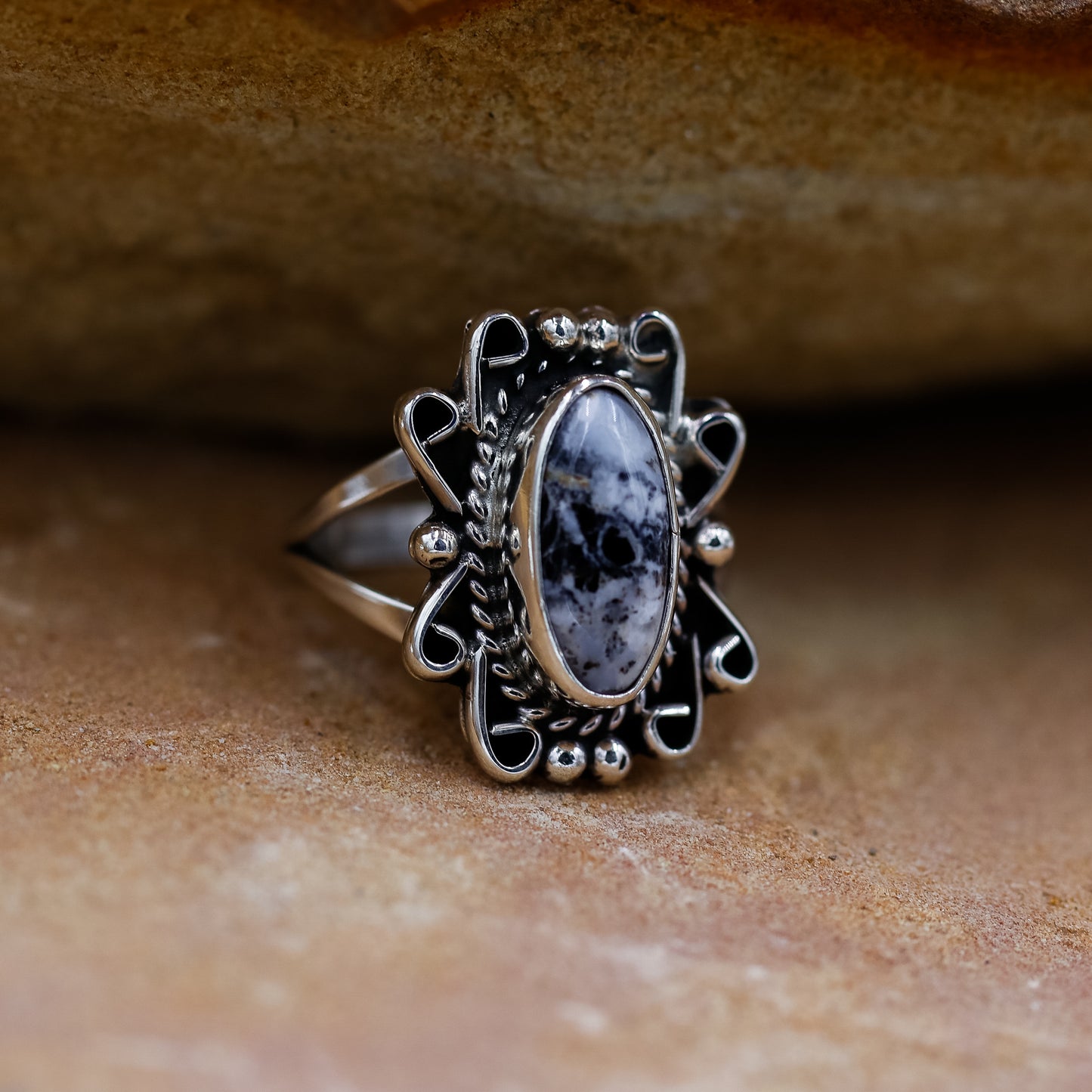 White Buffalo Turquoise Sterling Silver size 6 Ring by Jimmie Patterson