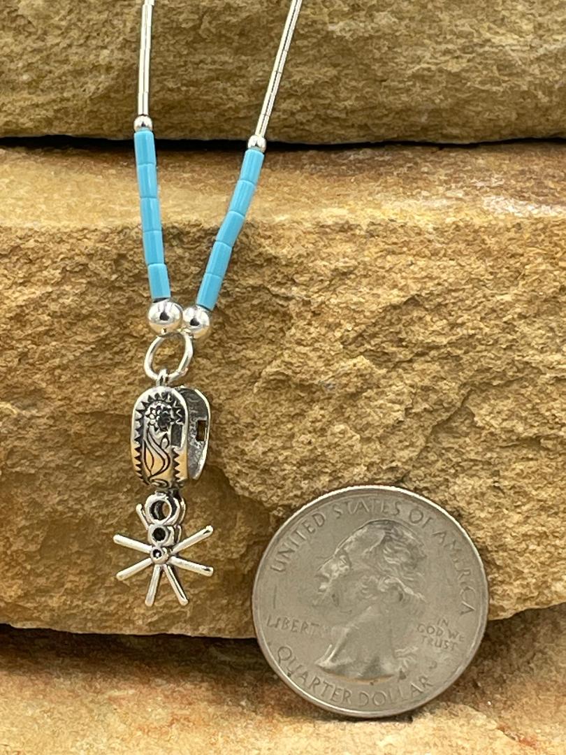 Liquid Silver and Kingman Turquoise Beads and Spur Necklace