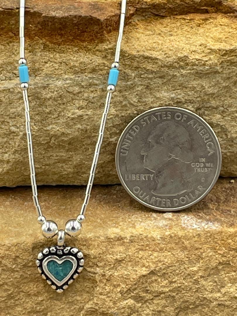 Liquid Sterling Silver Heart and Turquoise Necklace 16"