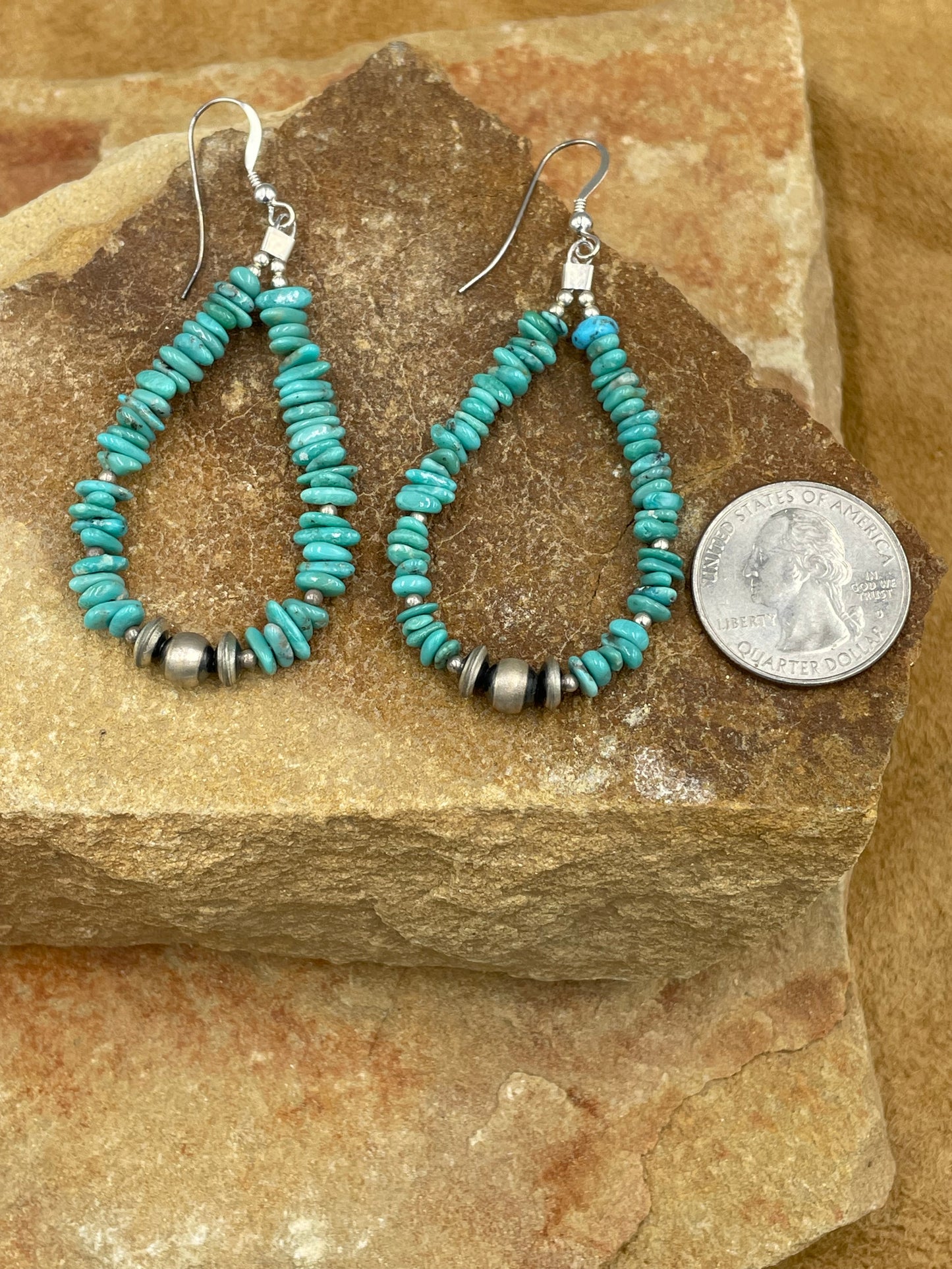 Sterling Silver Pearls and Turquoise Chip Dangle Earring
