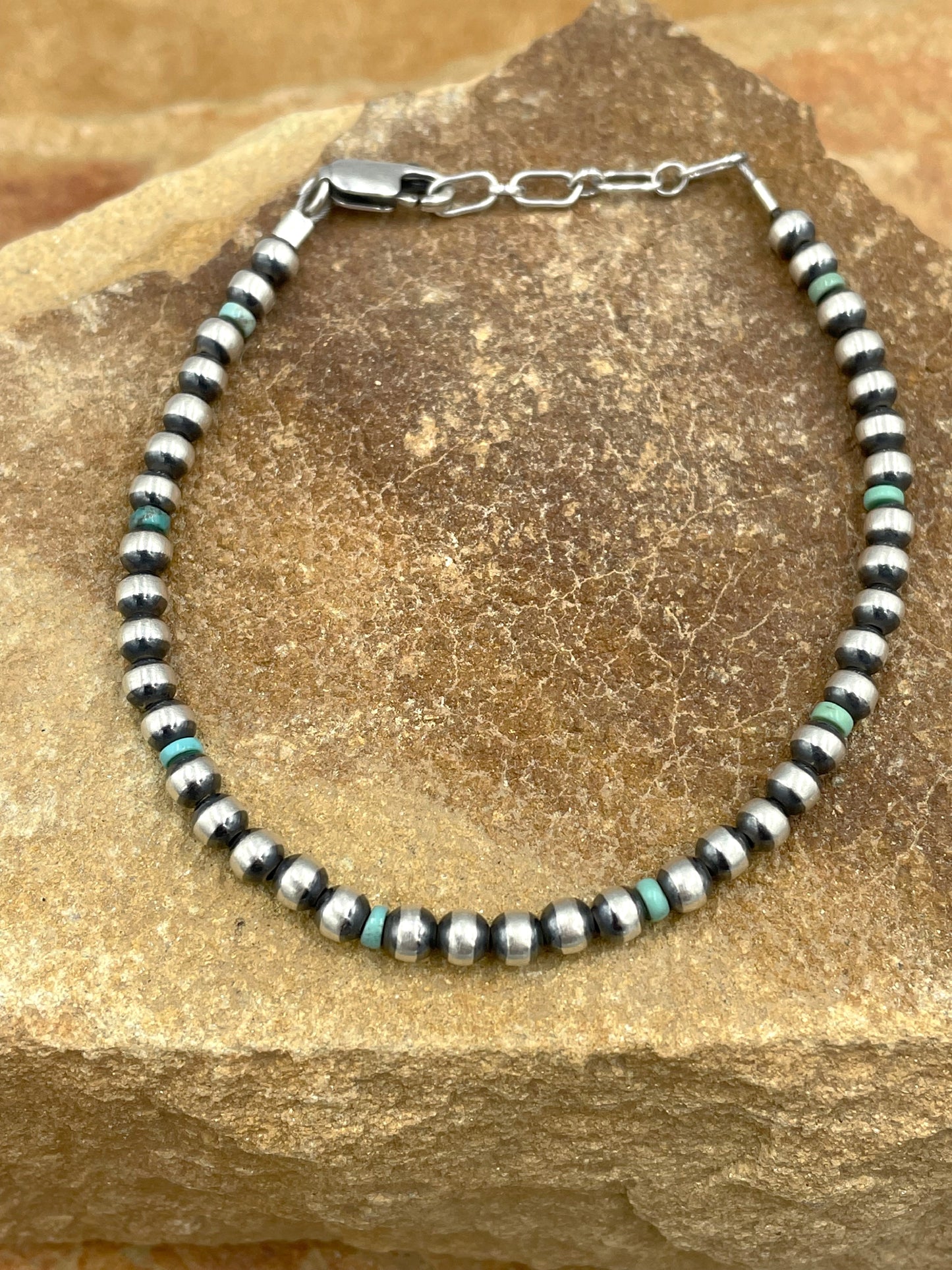 Campitos Turquoise and Sterling Silver Pearl 4mm Bracelet