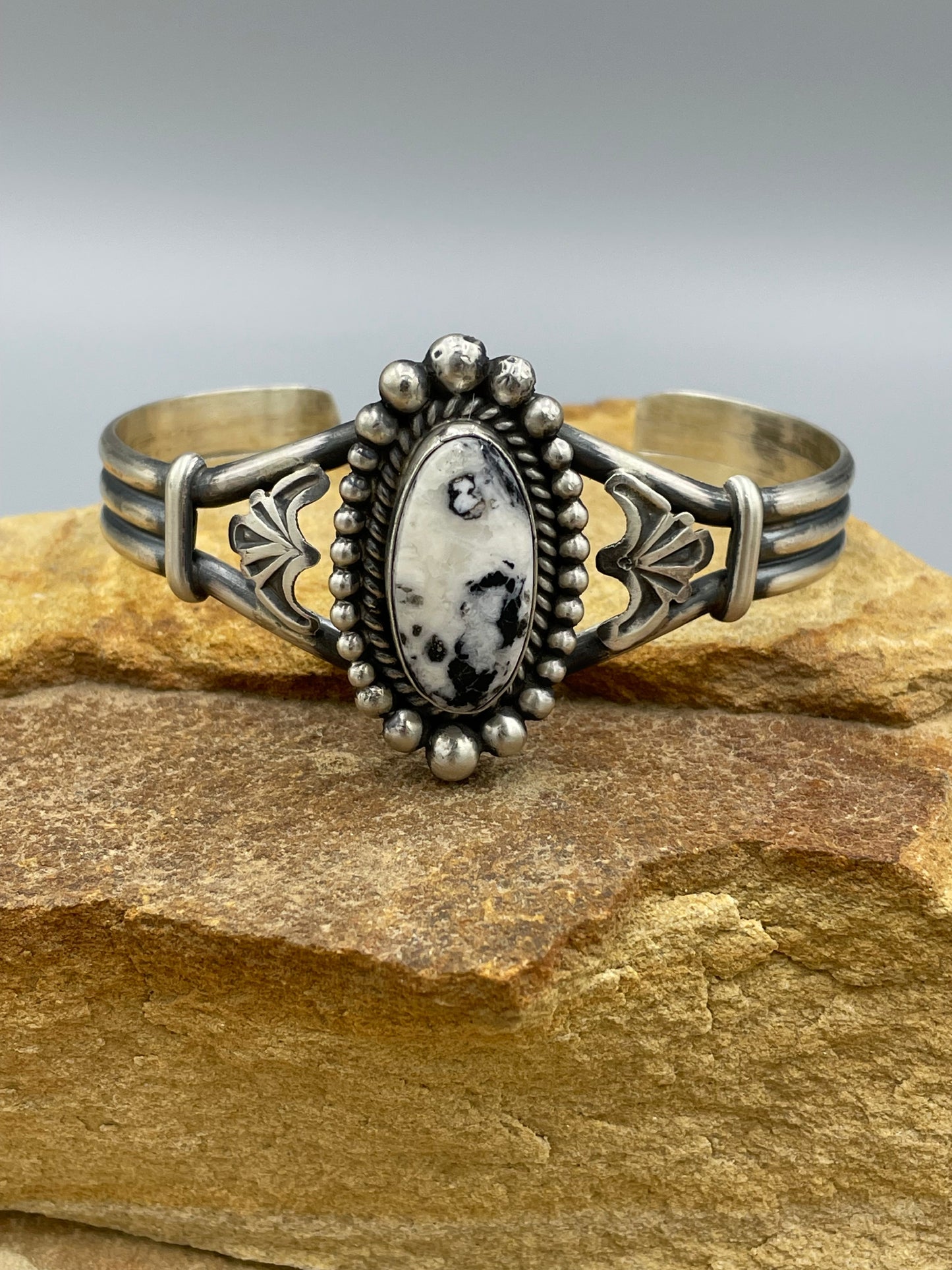 White Buffalo Turquoise Sterling Silver Cuff Bracelet by Jimmy Lee