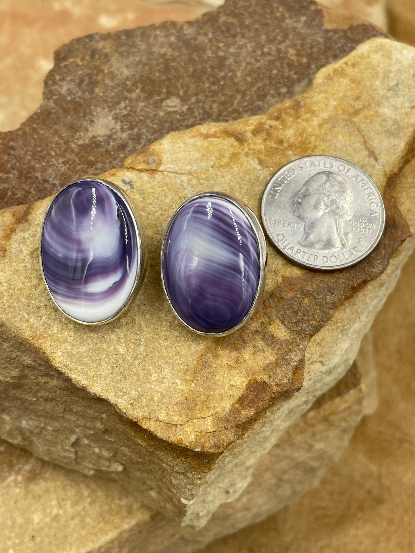 Dark Purple Wampum Shell Post Earrings in Sterling Silver by artist Edison Smith