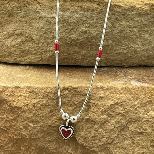 Liquid Sterling Silver Heart and Coral Necklace Set 16"