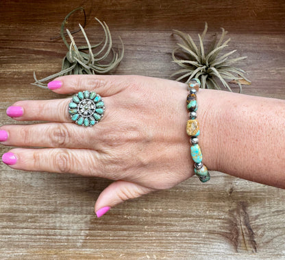 Turquoise Nugget & 6mm Sterling Silver Pearl Bracelet