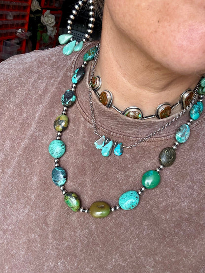 16 inch Blue turquoise and sterling silver pearl