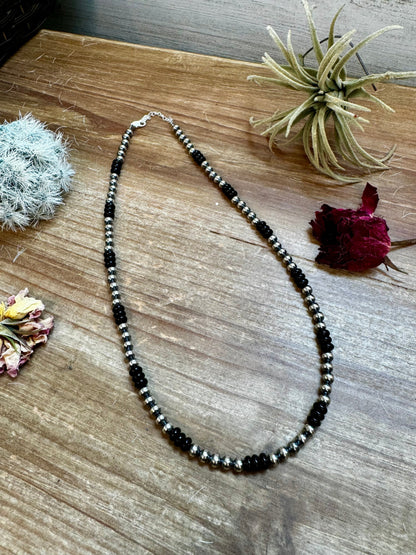 18 Inch 5 mm Sterling Silver Pearls necklace with Black Onyx