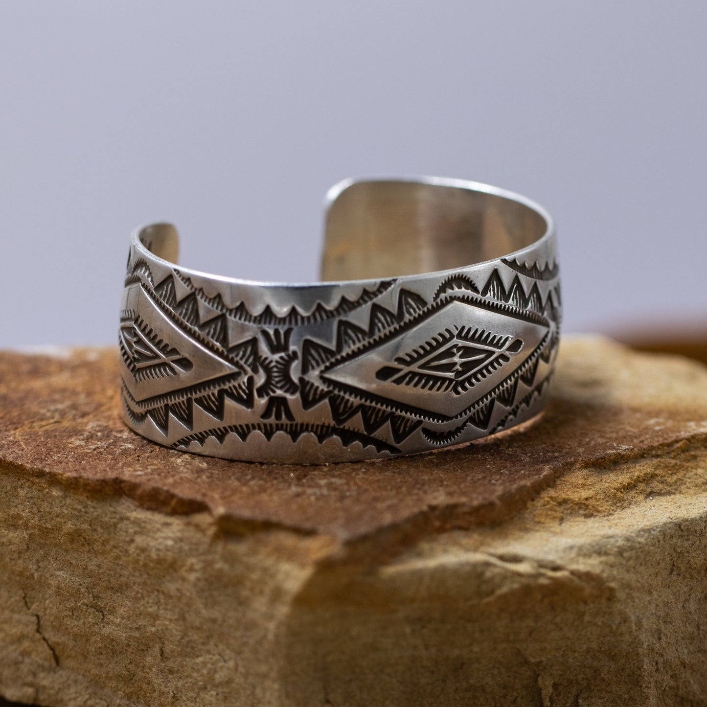 Sterling Silver Stamped Cuff Bracelet by Navajo Artist Barbara Bjanes