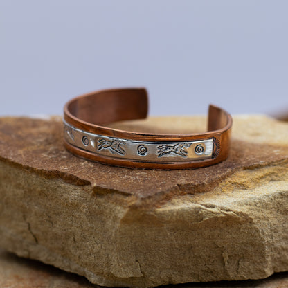 Sterling Silver & Copper Stamped Cuff Bracelet Running Horse