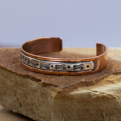 Sterling Silver & Copper Stamped Cuff Bracelet Running Horse