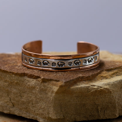 Sterling Silver & Copper Stamped Cuff Bracelet with Bear