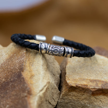 Leather Bracelet with Sterling Silver Stamped Beads