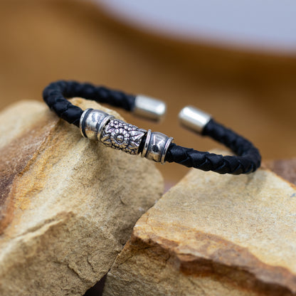 Leather Bracelet with Sterling Silver Stamped Beads