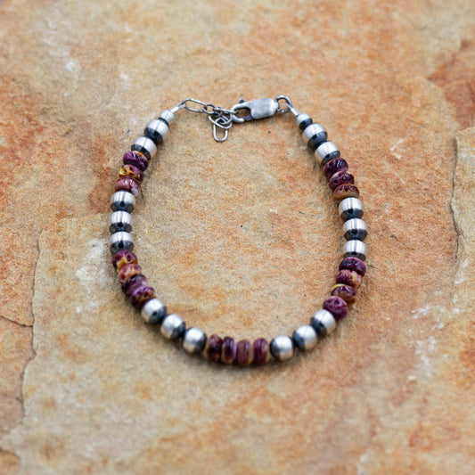 Sterling Silver Pearl Bracelet with Purple Spiny Oyster